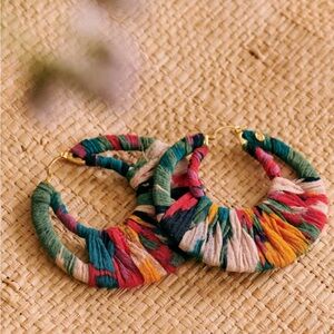 Sezane Amany Hoop Earrings NWT fabric and brass